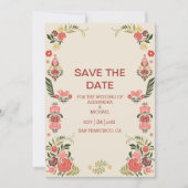 Hochzeit floraler bunter Volkskunst Save The Date (Vorderseite)