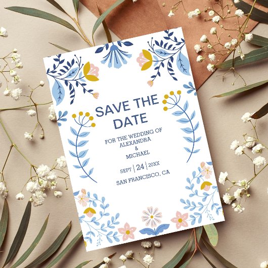 Hochzeit floraler bunter Volkskunst Save The Date