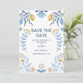 Hochzeit floraler bunter Volkskunst Save The Date (Stehend Vorderseite)