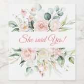 Hochzeit floraler Elegant Rosa Chic Sie sagte Ja Weinetikett (Einzelnes Label)