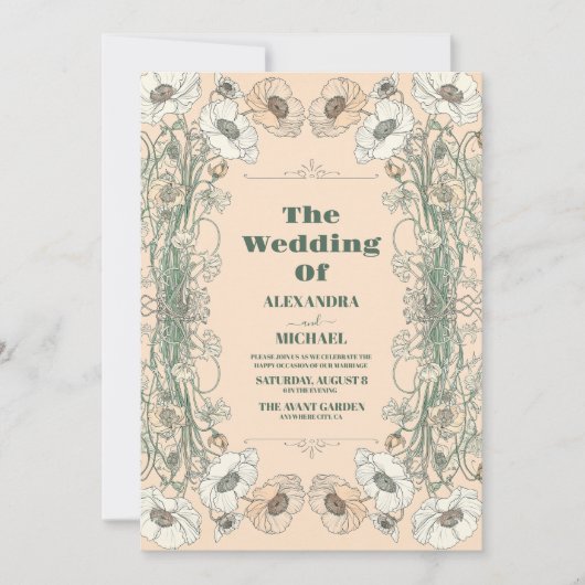 Hochzeit floraler Jugendstil Einladung (Vorderseite)