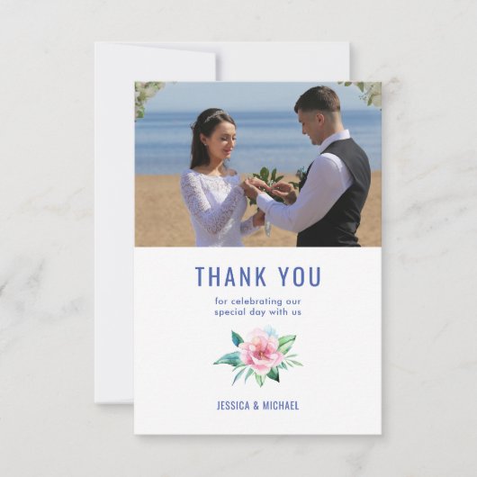 Hochzeit florales Bouquet Foto Dankeschön Karte (Vorderseite)