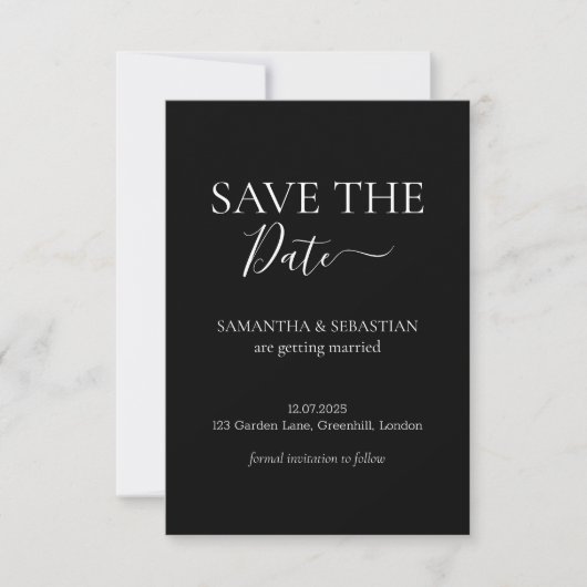 Hochzeit Formales Save the Date Schwarz (Vorderseite)