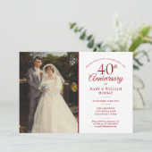 Hochzeit Foto 40 Jahre Jubiläum Elegant Ruby Einladung (Stehend Vorderseite)