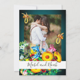 Hochzeit Foto Blumenbienen Emerald Gold Öko Einladung