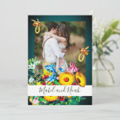 Hochzeit Foto Blumenbienen Emerald Gold Öko Einladung (Stehend Vorderseite)