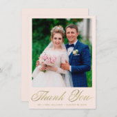 Hochzeit Foto Blush Elegantes Gold Script Dankeskarte (Vorne/Hinten)