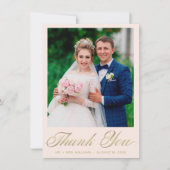 Hochzeit Foto Blush Elegantes Gold Script Dankeskarte (Vorderseite)
