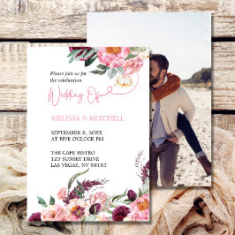 Hochzeit Foto Boho Blush Pink Burgundy Peony Rose Einladung