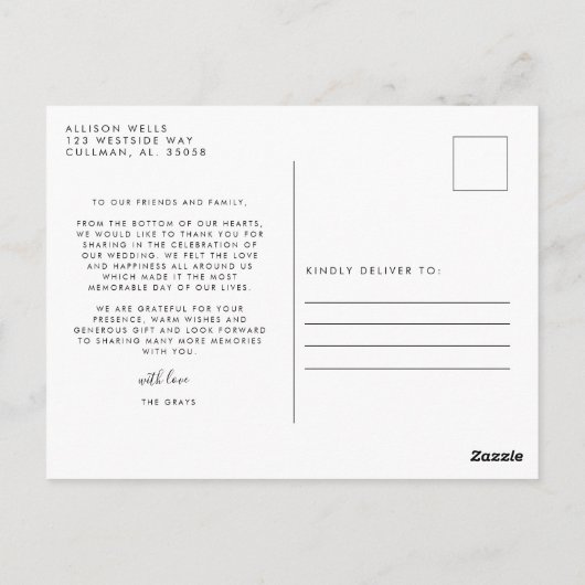 Hochzeit Foto Danke Post Card Postkarte (Rückseite)