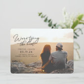 Hochzeit Foto, das den Knoten Save the Date bindet Einladung (Stehend Vorderseite)