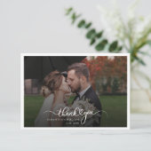 Hochzeit Foto Elegante Schrift Handschrift geschri Dankeskarte (Stehend Vorderseite)