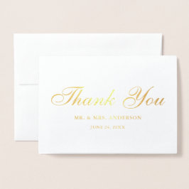 Hochzeit Foto Elegantes Script Vielen Dank Gold Folienkarte