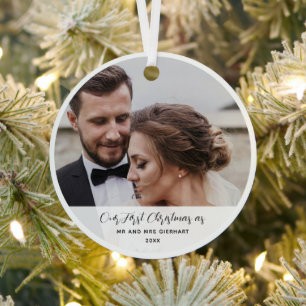 Hochzeit Foto Erste Weihnachtszeit Verheiratete Cu Ornament Aus Metall