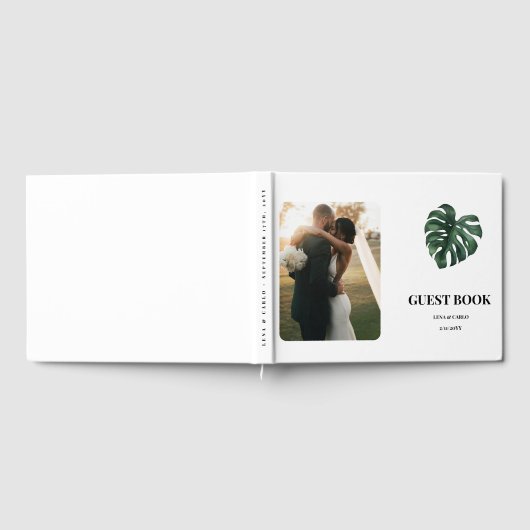 Hochzeit Foto Green Leaf Monstera Wedding Gästebuch (Voll)
