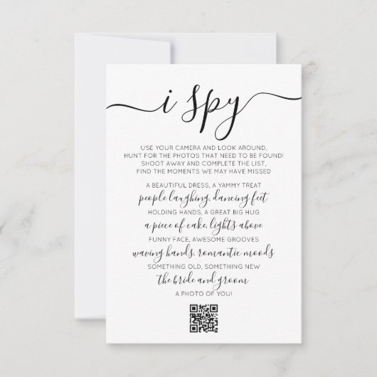 Hochzeit Foto Hunt Game I Spy Game QR Code Card Mitteilungskarte (Vorderseite)