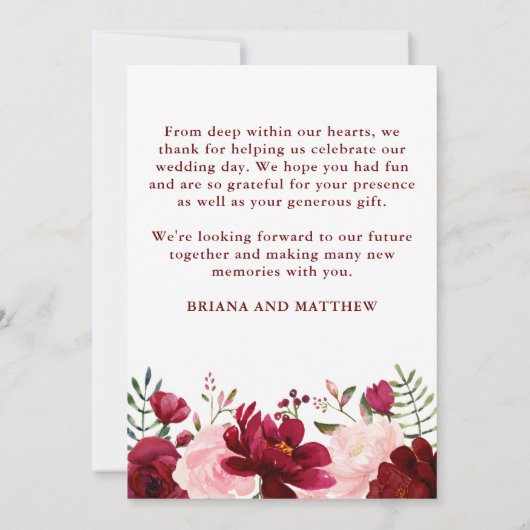 Hochzeit Foto Liebe und Dankkarte Burgundy Pink Einladung (Rückseite)