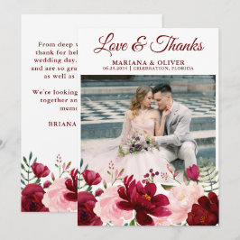 Hochzeit Foto Liebe und Dankkarte Burgundy Pink Einladung