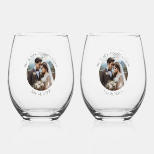 Hochzeit Foto Mr. und Mrs. Personalisiert Elegant Weinglas Ohne Stiel