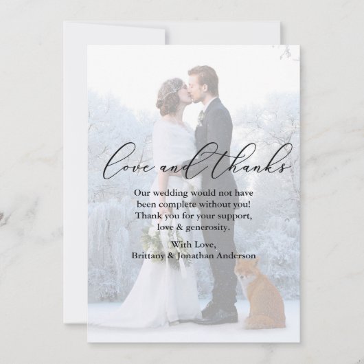 Hochzeit Foto Overlay Calligraphy Liebe Danke-Kart Dankeskarte (Vorderseite)