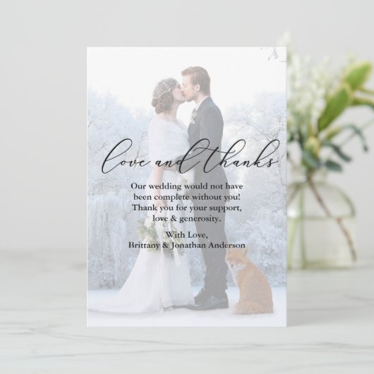 Hochzeit Foto Overlay Calligraphy Liebe Danke-Kart Dankeskarte (Stehend Vorderseite)