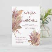 Hochzeit Foto Pampas Grass Elegance Mauve Pink Einladung (Stehend Vorderseite)