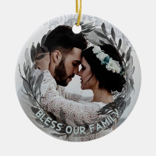 Hochzeit Foto Personalisierter Blumenkranz mit Nam Keramik Ornament (Vorne)