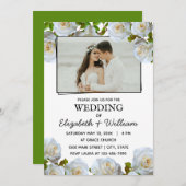 Hochzeit Foto Romantische weiße Blume Einladung (Vorne/Hinten)