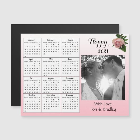Hochzeit Foto Rosa Rosen Mini 2021 Kalender Magneteinladung (Vorne/Hinten)
