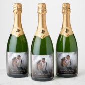 Hochzeit Foto Rose Gold Glitzer Dunkel Schaumweinetikett (Flaschen)