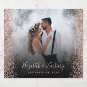 Hochzeit Foto Rose Gold Glitzer Dunkel Schaumweinetikett (Einzelnes Label)