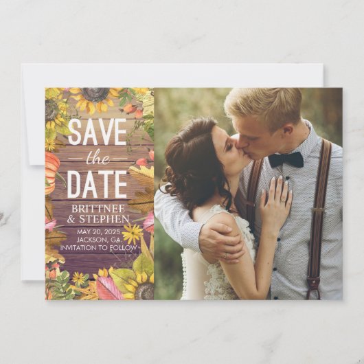 Hochzeit Foto Save the Date Ahorn Blätter Pumpkins (Vorderseite)