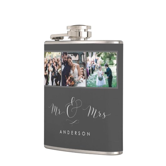 Hochzeit Foto Script Mr. und Mrs. Flask| Grau Flachmann (Links)