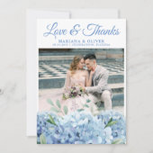 Hochzeit Foto Vielen Dank Blue Hydrangea Floral Einladung (Vorderseite)