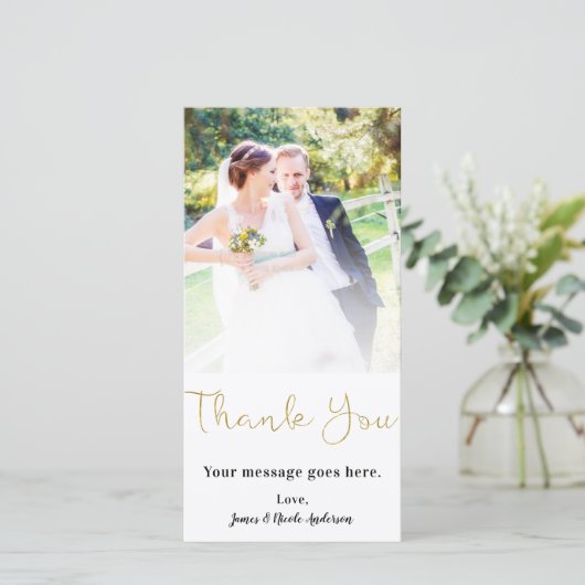 Hochzeit Foto Vielen Dank dünne Imitate Gold Foil Dankeskarte (Stehend Vorderseite)