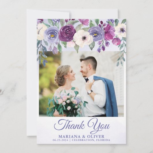 Hochzeit Foto Vielen Dank Ihre Karte Lila Fuchsia (Vorderseite)