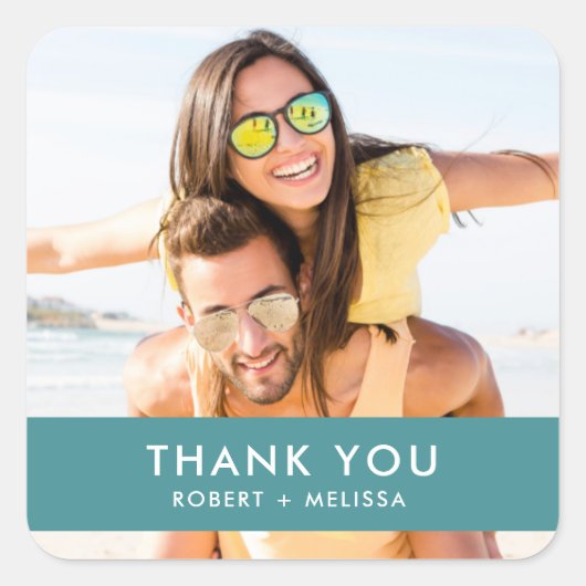 Hochzeit Foto Vielen Dank Quadratischer Aufkleber (Vorderseite)