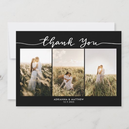 Hochzeit-Fotos EleganBlack Danke-Script Dankeskarte (Vorderseite)
