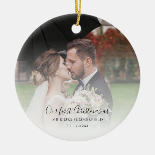 Hochzeit Fotos Erste Weihnachtsfeier als Mr. und M Keramik Ornament (Vorne)