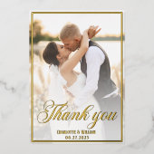 Hochzeit Fotos Gold Script Foil Danke Karte (Vorderseite)