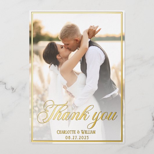 Hochzeit Fotos Gold Script Foil Danke Karte (Vorderseite)