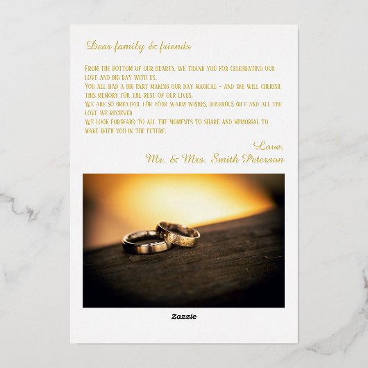 Hochzeit Fotos Gold Script Foil Danke Karte (Rückseite)