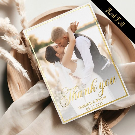 Hochzeit Fotos Gold Script Foil Danke Karte