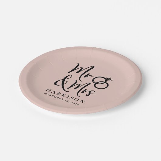 Hochzeit Frau Blush Pink Pappteller (Schrägansicht)