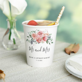Hochzeit Frau Bride Groom Pink Rose Watercolor Pappbecher