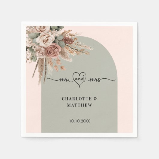 Hochzeit Frau Herz rosa Bogen Serviette (Vorderseite)