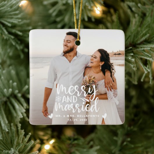 Hochzeit frohe und Verheiratete Weihnachts-Foto-Ke Keramikornament (Baum)