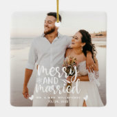 Hochzeit frohe und Verheiratete Weihnachts-Foto-Ke Keramikornament (Rückseite)