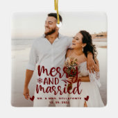 Hochzeit frohe und Verheiratete Weihnachts-Foto-Ke Keramikornament (Vorderseite)