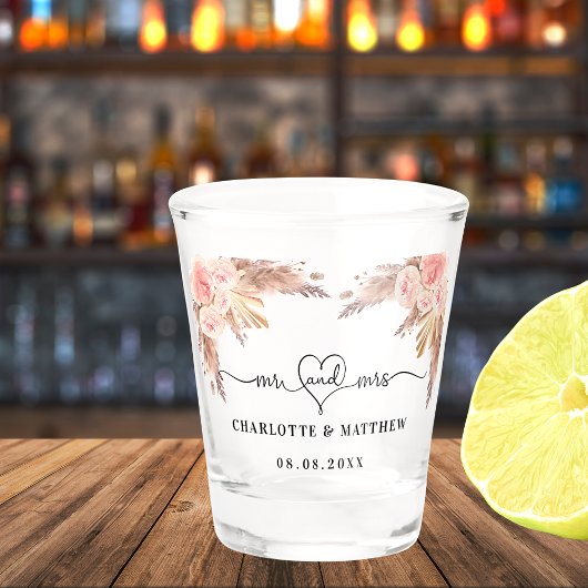 Hochzeit für Frau Pampas-Gras Pink-Blume Schnapsglas